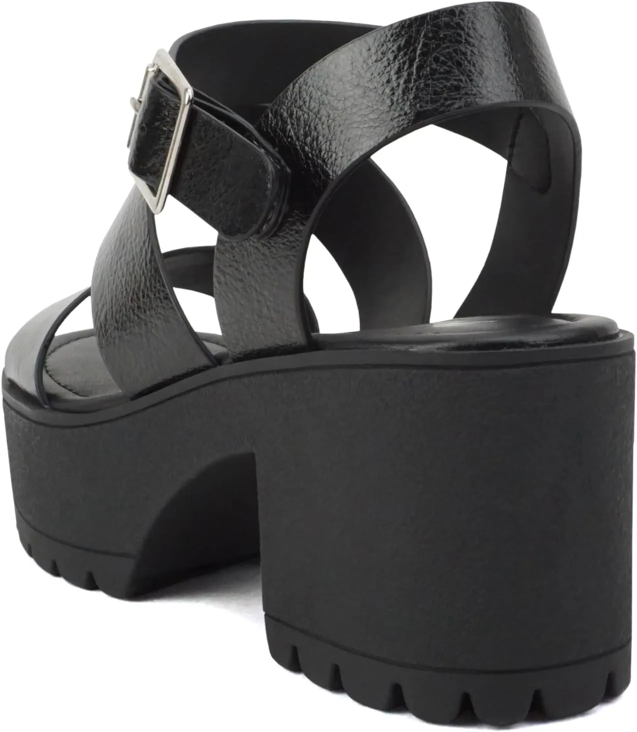 Soda ACCOUNT ~ Women Open Toe Two Bands Lug sole Fashion Block Heel Sandals with Adjustable Ankle Strap