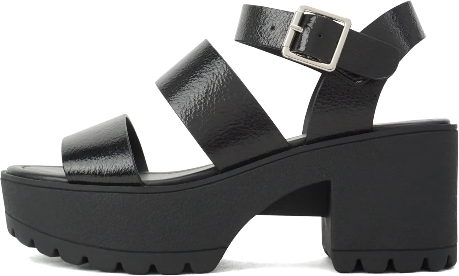 Soda ACCOUNT ~ Women Open Toe Two Bands Lug sole Fashion Block Heel Sandals with Adjustable Ankle Strap