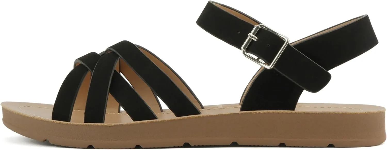 Soda Ling ~ Women Round Toe Multi-Strap Flat Sandals