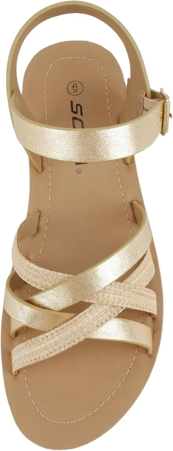 Soda Ling ~ Women Round Toe Multi-Strap Flat Sandals