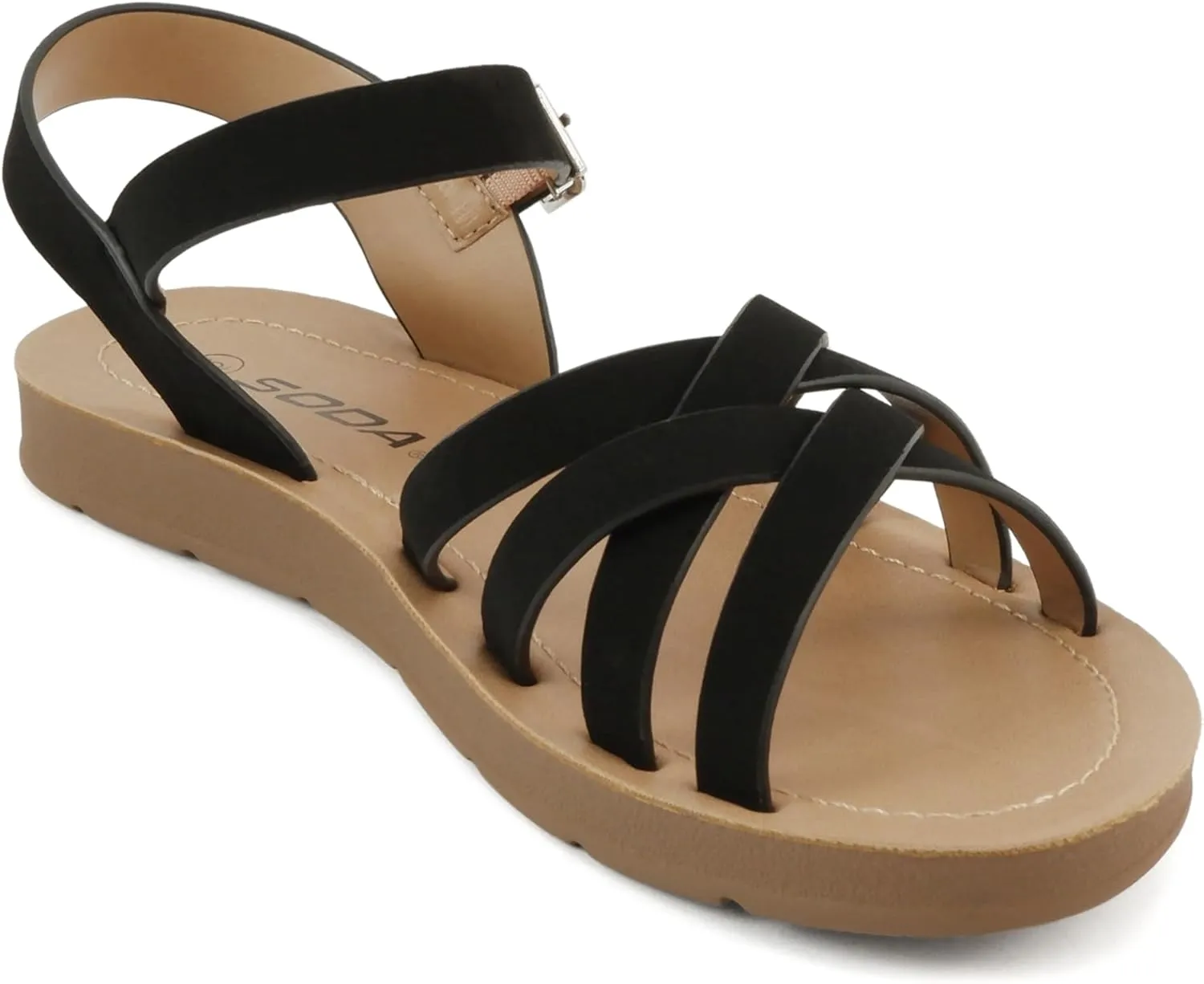 Soda Ling ~ Women Round Toe Multi-Strap Flat Sandals