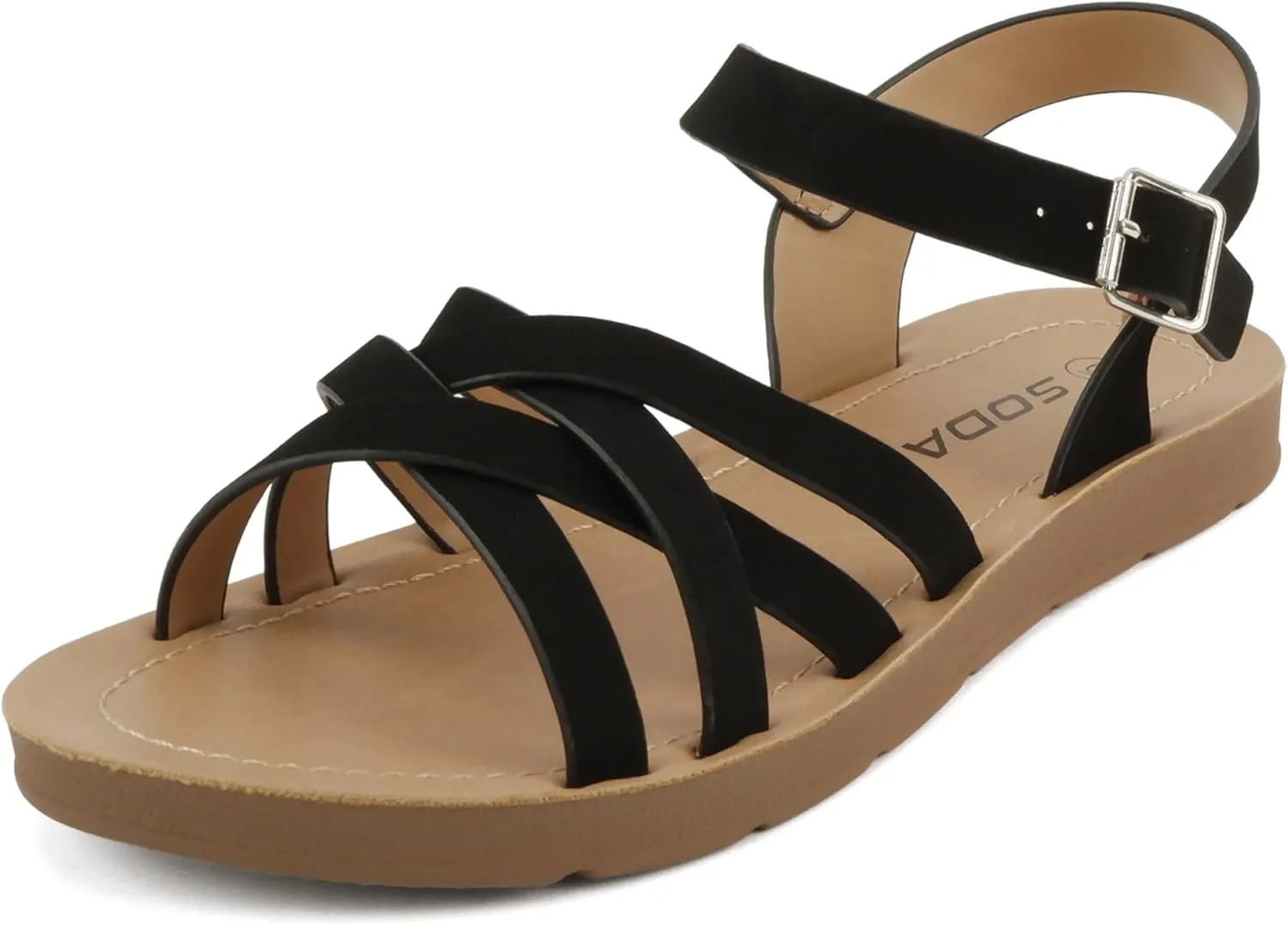 Soda Ling ~ Women Round Toe Multi-Strap Flat Sandals