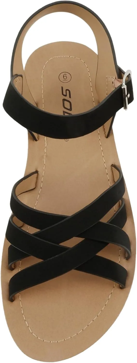 Soda Ling ~ Women Round Toe Multi-Strap Flat Sandals
