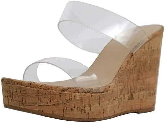 Soda Poster-S Clear Wedge Cork Flatform Sandal