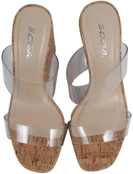 Soda Poster-S Clear Wedge Cork Flatform Sandal