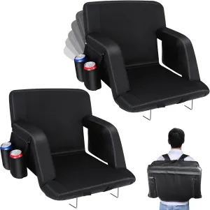 Stadium Seats with Back Support, Bleacher Chairs with Back and Cushion Wide Bleacher Seat 6 Reclining Back, Folding Stadium Chairs with Armrests Hook Cupholder for Outdoor Sport Beach Concert