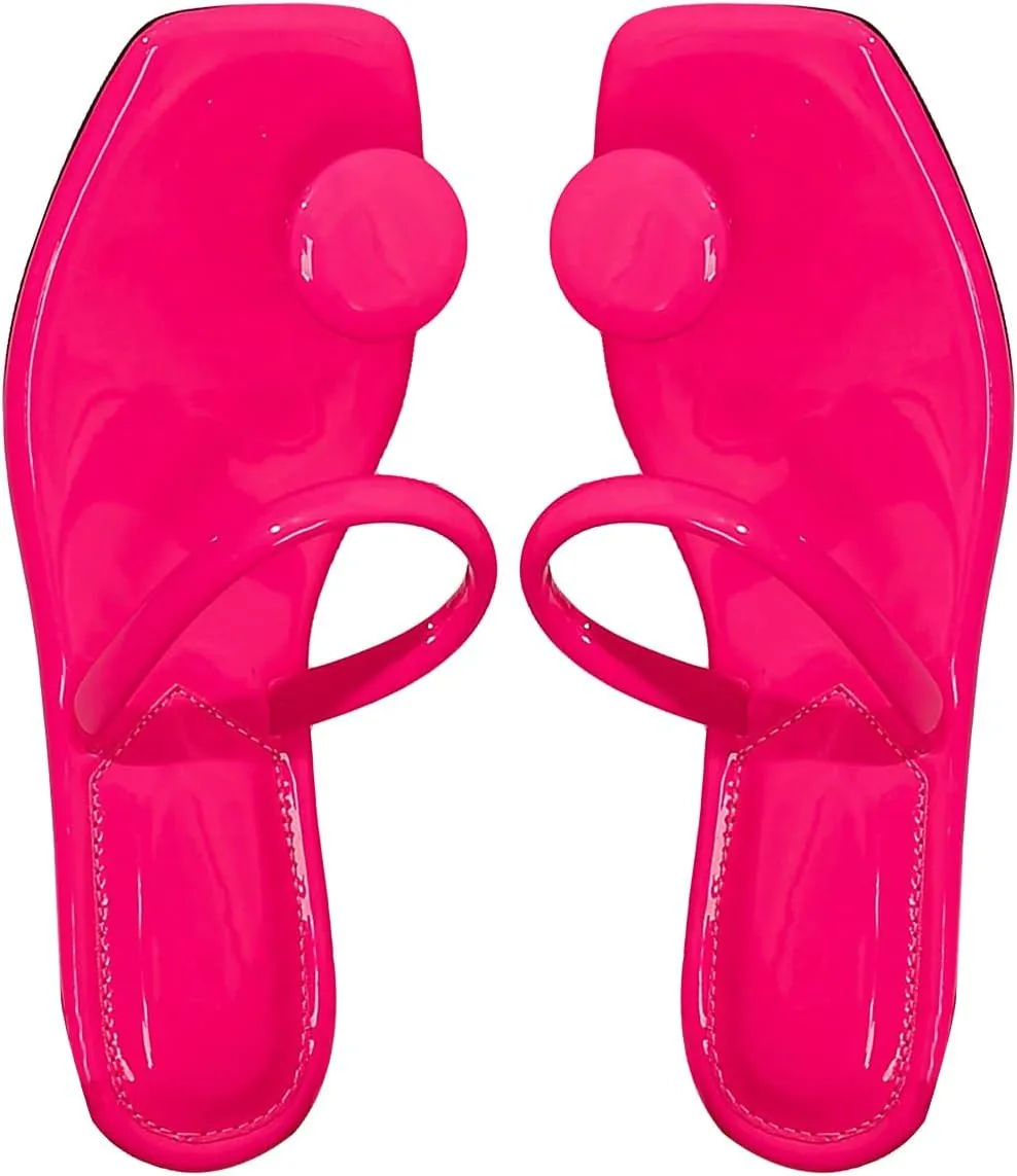 SweatyRocks Women's PU Leather Open Square Toe Thong Sandals Round Decor Outdoor Flat Sandals