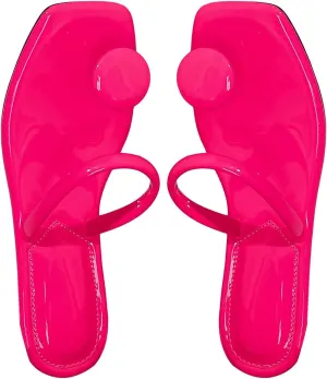 SweatyRocks Women's PU Leather Open Square Toe Thong Sandals Round Decor Outdoor Flat Sandals