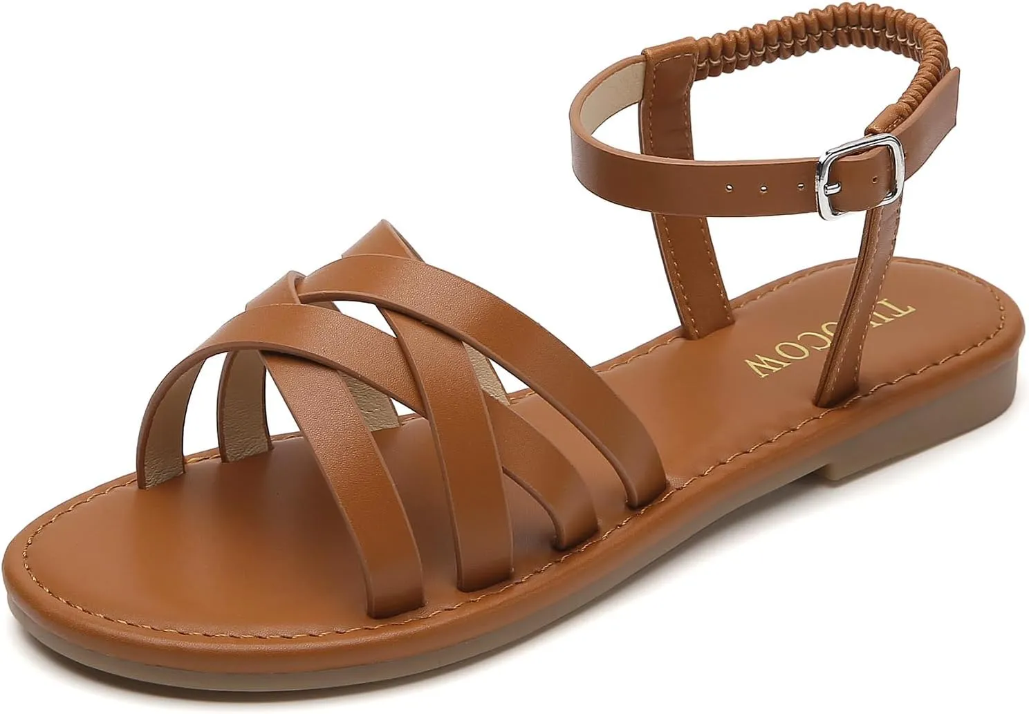 Tilocow Woven Women Flat Sandals Round Toe Buckle Slides Cross Strappy Casual Shoes for Summer