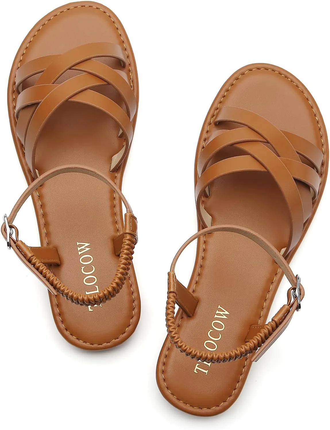 Tilocow Woven Women Flat Sandals Round Toe Buckle Slides Cross Strappy Casual Shoes for Summer
