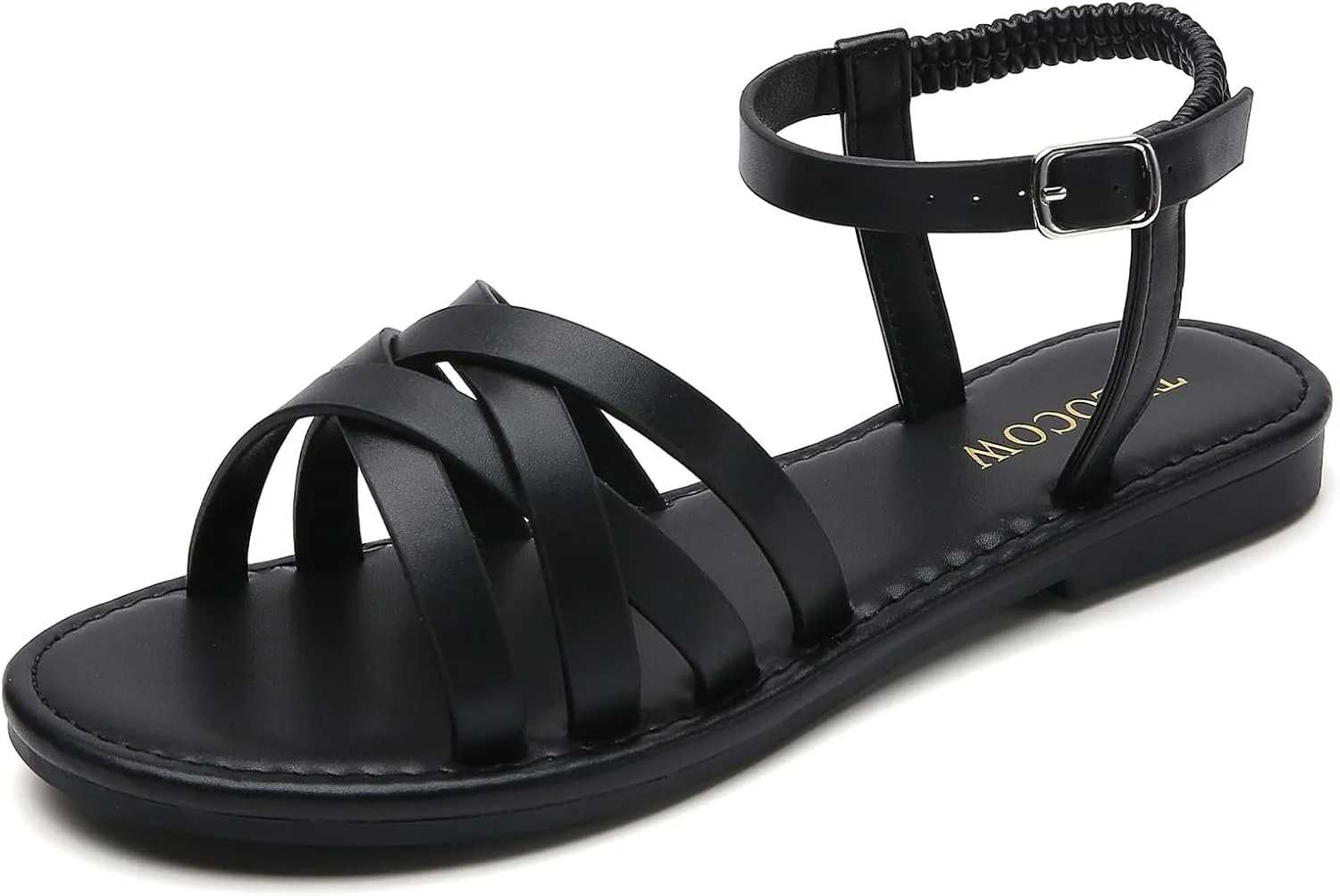 Tilocow Woven Women Flat Sandals Round Toe Buckle Slides Cross Strappy Casual Shoes for Summer
