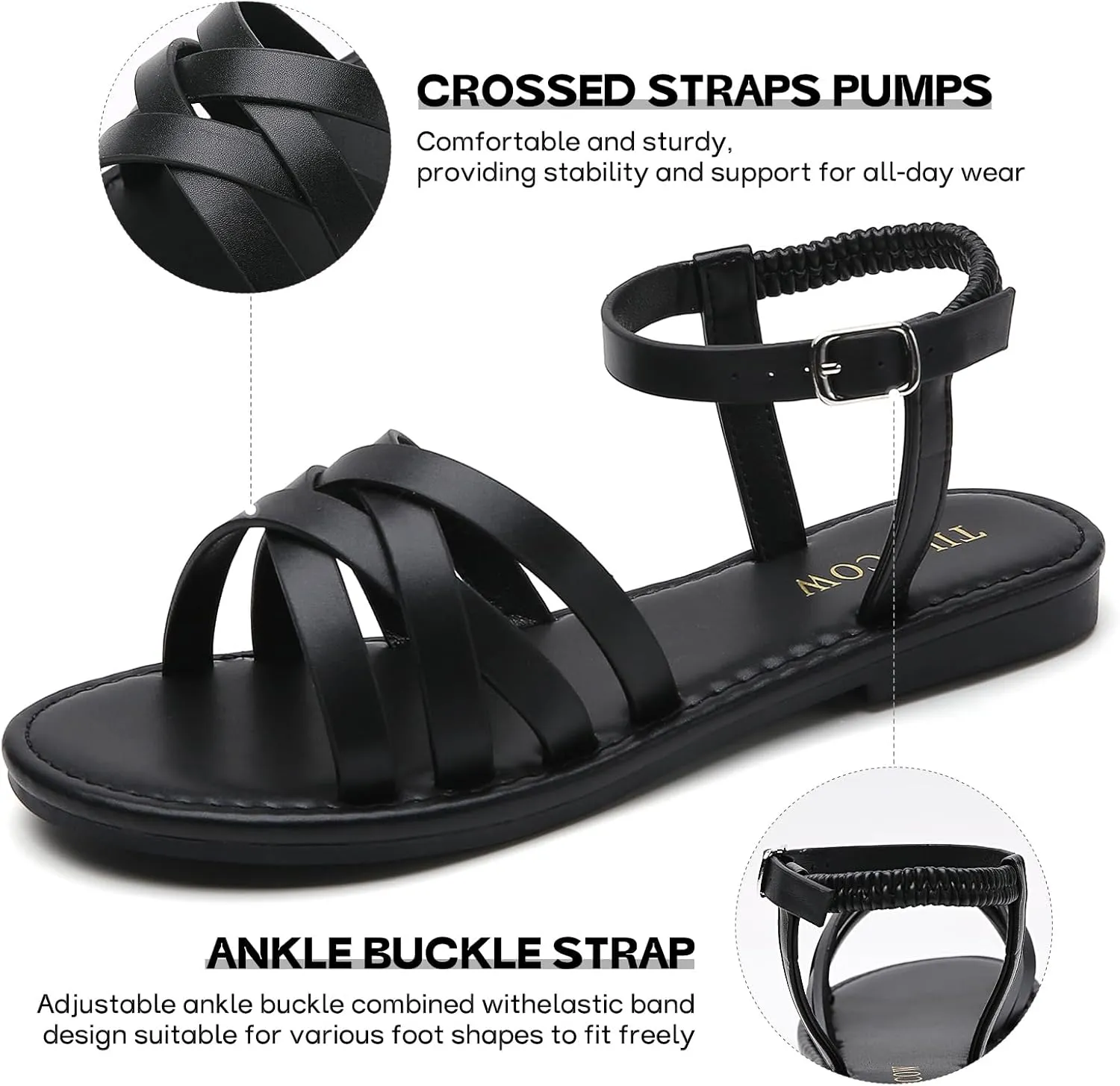 Tilocow Woven Women Flat Sandals Round Toe Buckle Slides Cross Strappy Casual Shoes for Summer