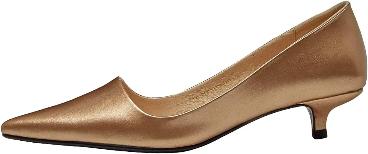 TinaCus Women's Handmade Embossed Genuine Leather Pointed Toe Sexy Kitten Heel Slip On Silver Loafer Pumps