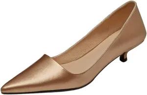 TinaCus Women's Handmade Embossed Genuine Leather Pointed Toe Sexy Kitten Heel Slip On Silver Loafer Pumps