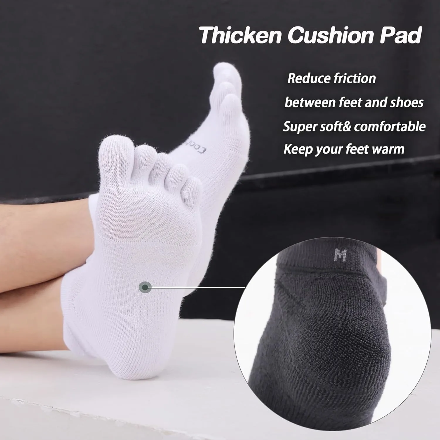 Toe Socks for Men Women Coolmax Cushioned Five Finger Socks 3 Pairs Athletic Breathable Running Socks
