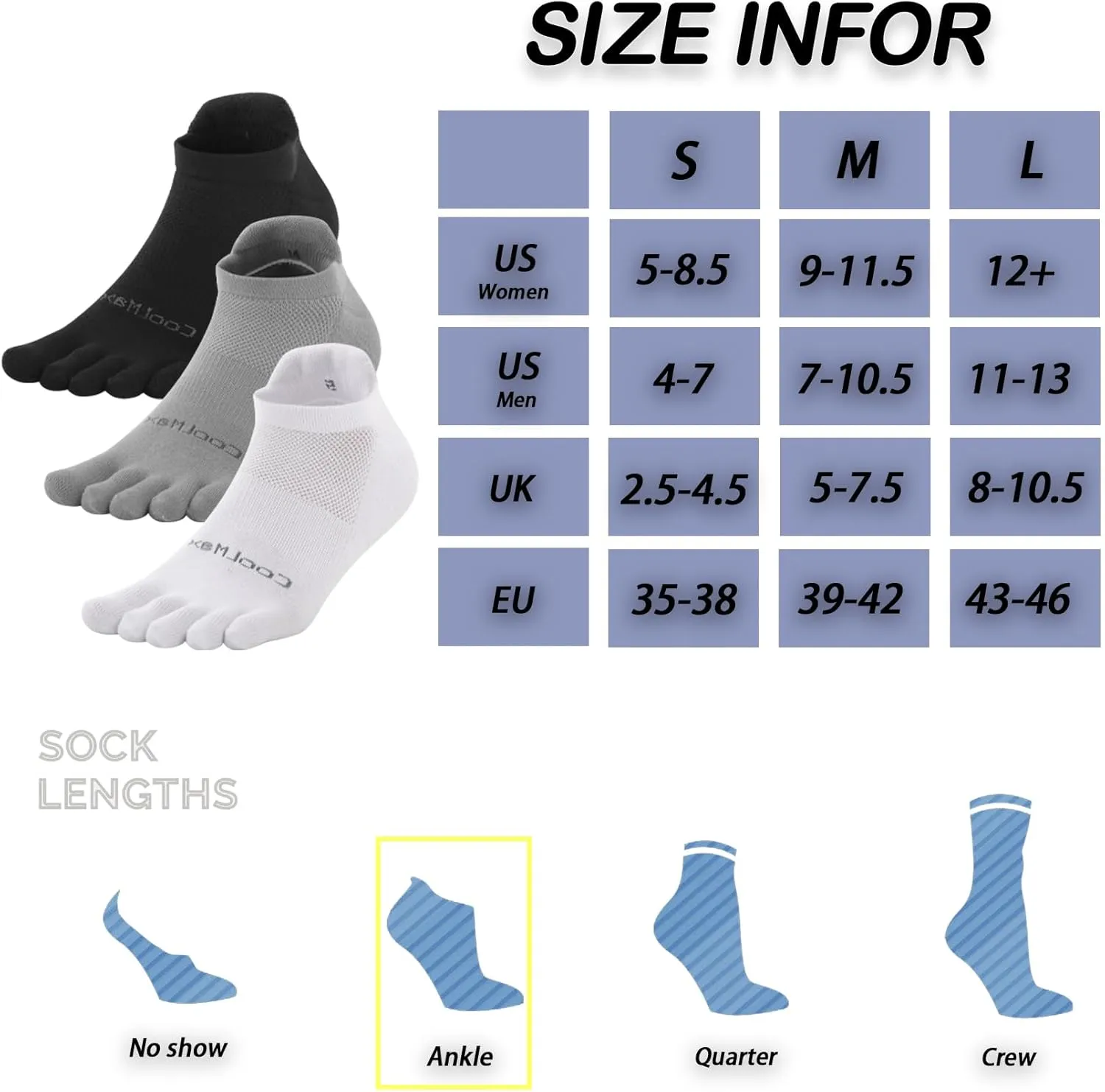 Toe Socks for Men Women Coolmax Cushioned Five Finger Socks 3 Pairs Athletic Breathable Running Socks