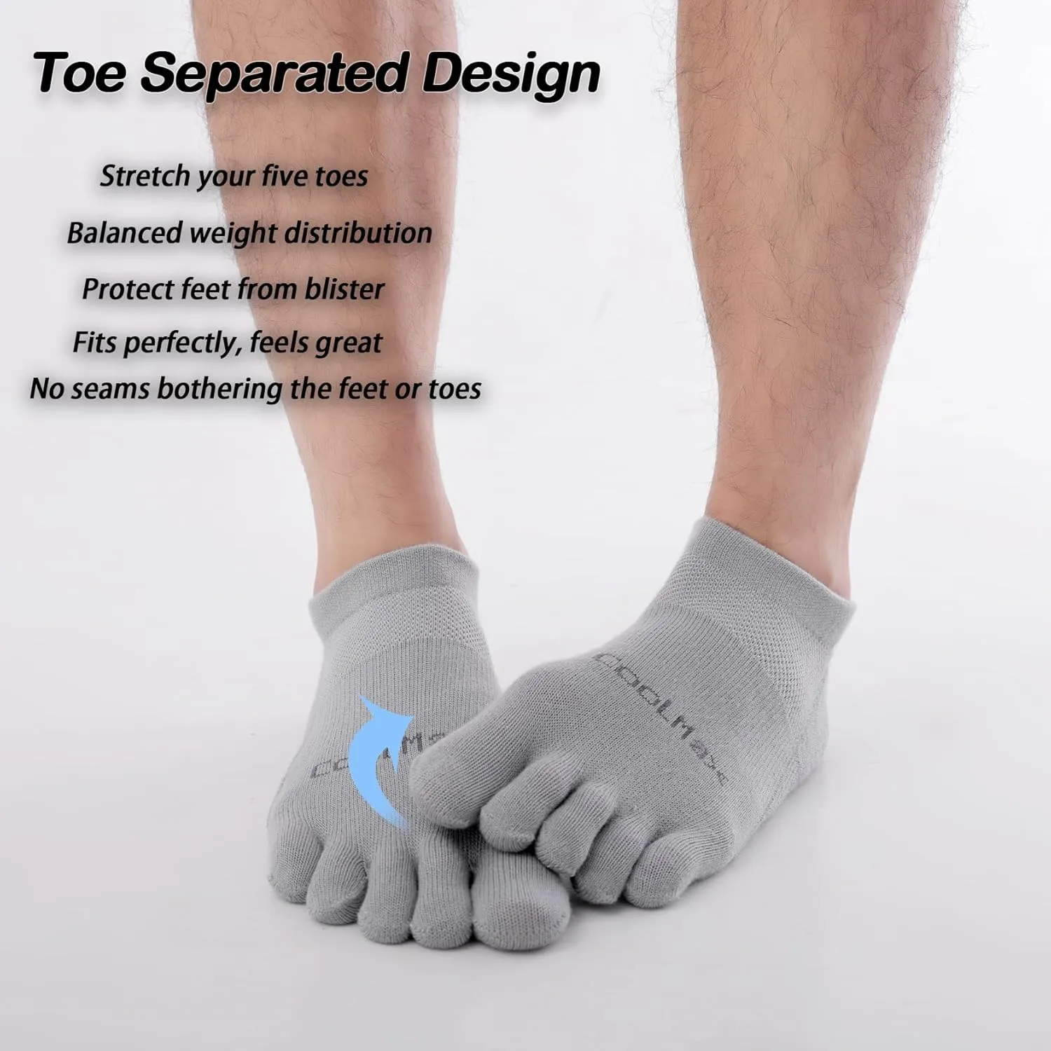 Toe Socks for Men Women Coolmax Cushioned Five Finger Socks 3 Pairs Athletic Breathable Running Socks