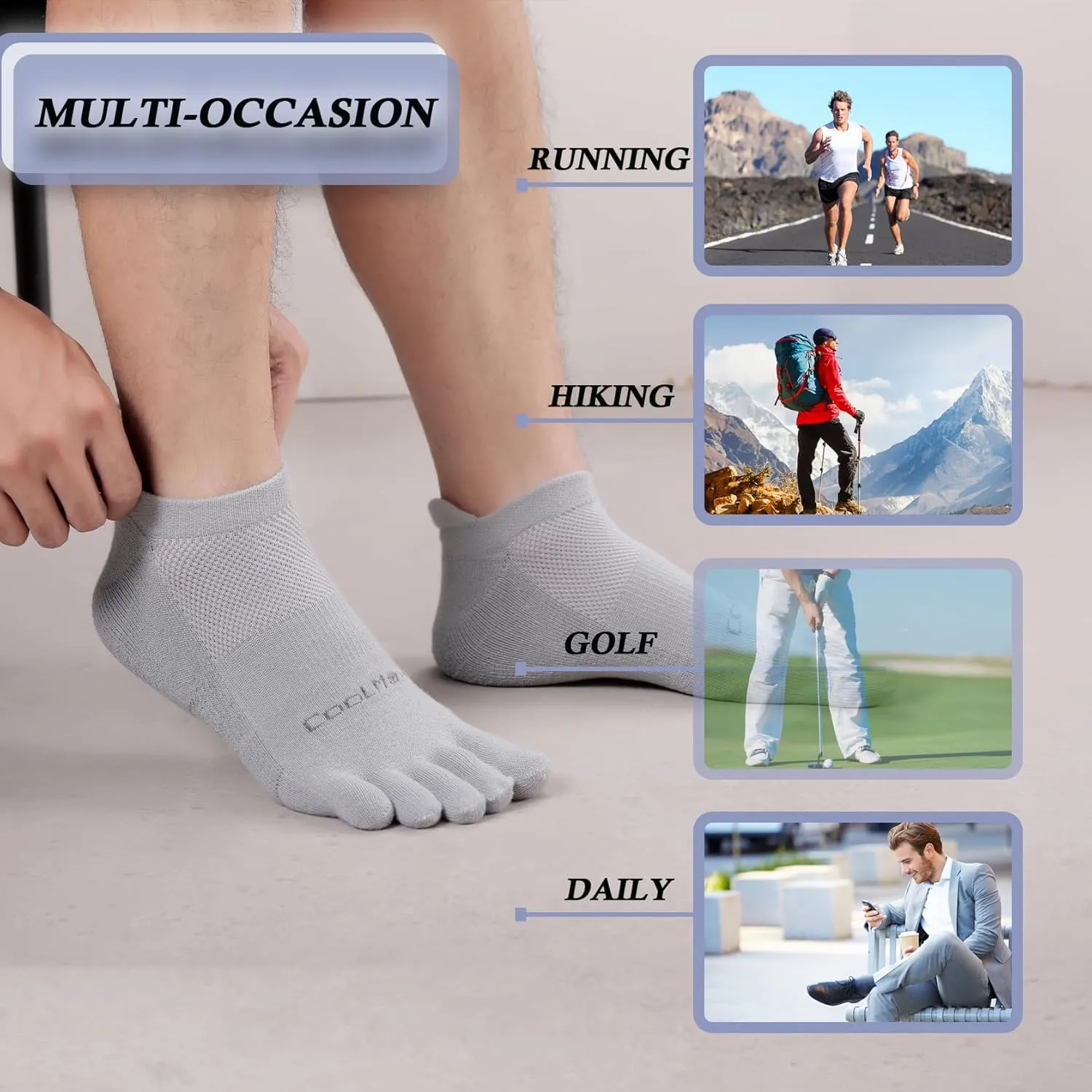 Toe Socks for Men Women Coolmax Cushioned Five Finger Socks 3 Pairs Athletic Breathable Running Socks