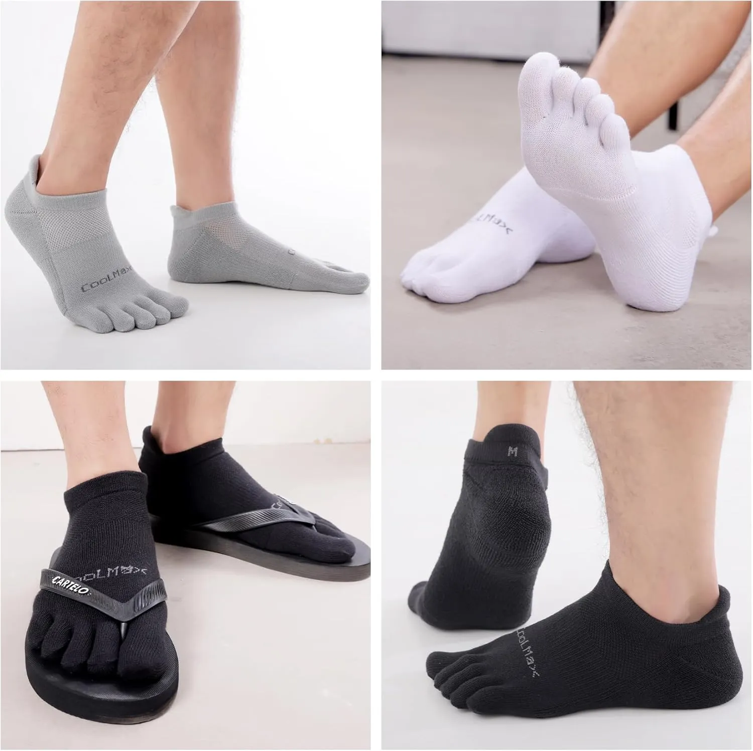 Toe Socks for Men Women Coolmax Cushioned Five Finger Socks 3 Pairs Athletic Breathable Running Socks