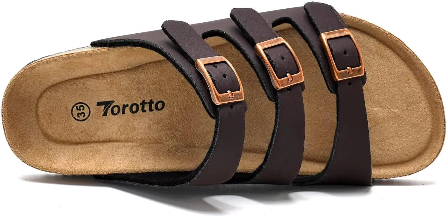 Torotto Boys Girls Sandals with Cork Footbed Adjustable Buckle Casual Slides Sandals Open Toes Flat for Kids Toddler