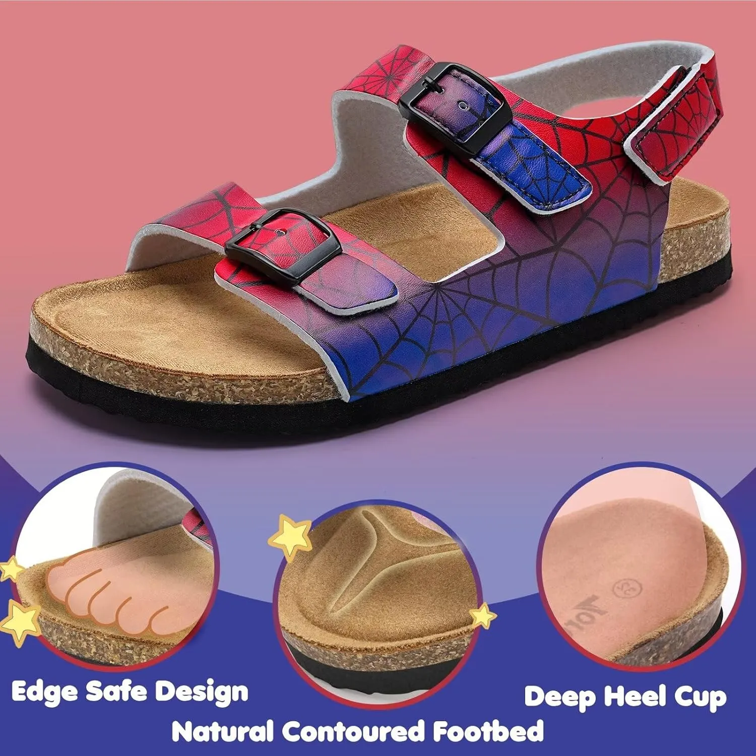 Torotto Girls Boys Sandals with Cork Footbed Adjustable Buckle Casual Slides Sandals Open Toes Flat for Kids Toddler