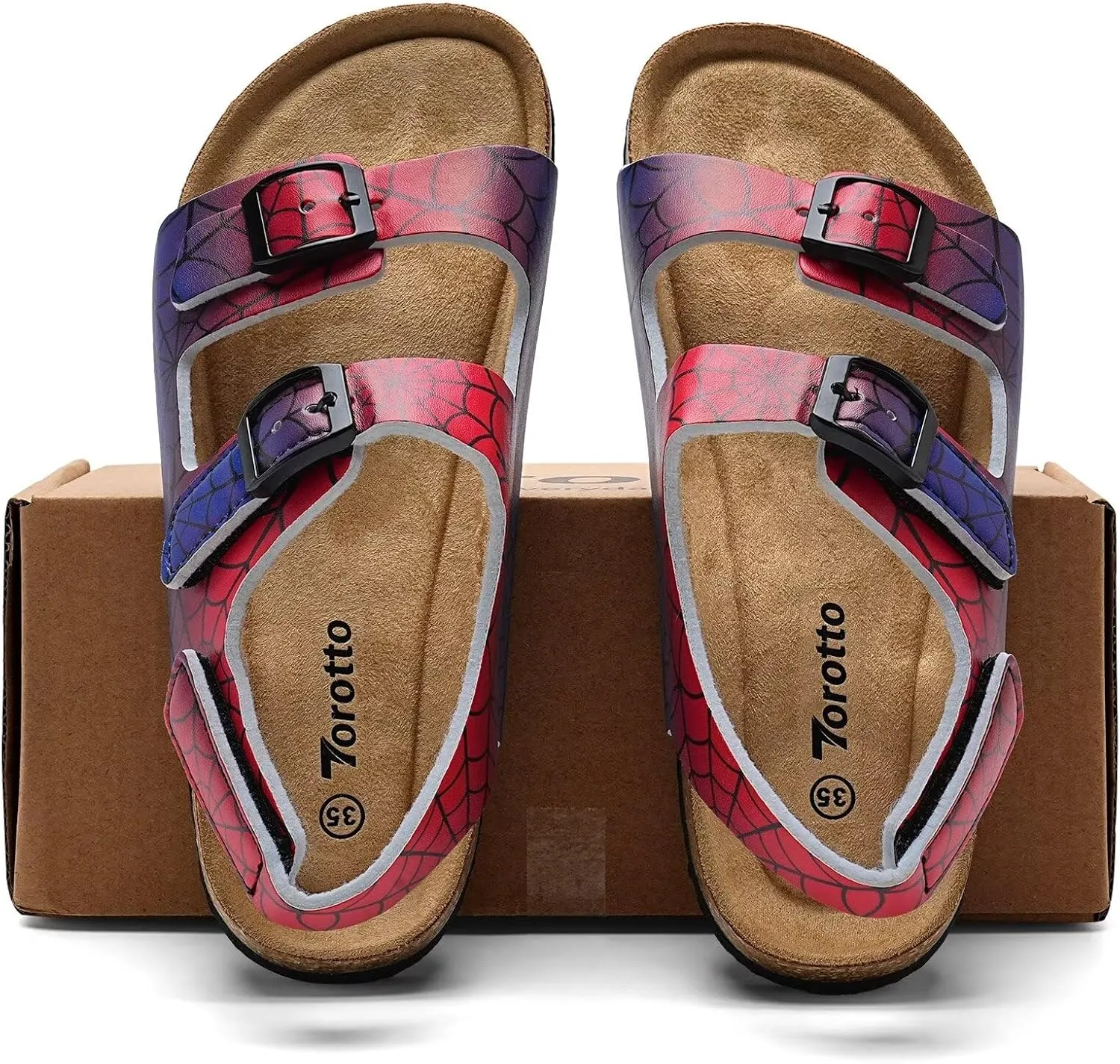 Torotto Girls Boys Sandals with Cork Footbed Adjustable Buckle Casual Slides Sandals Open Toes Flat for Kids Toddler
