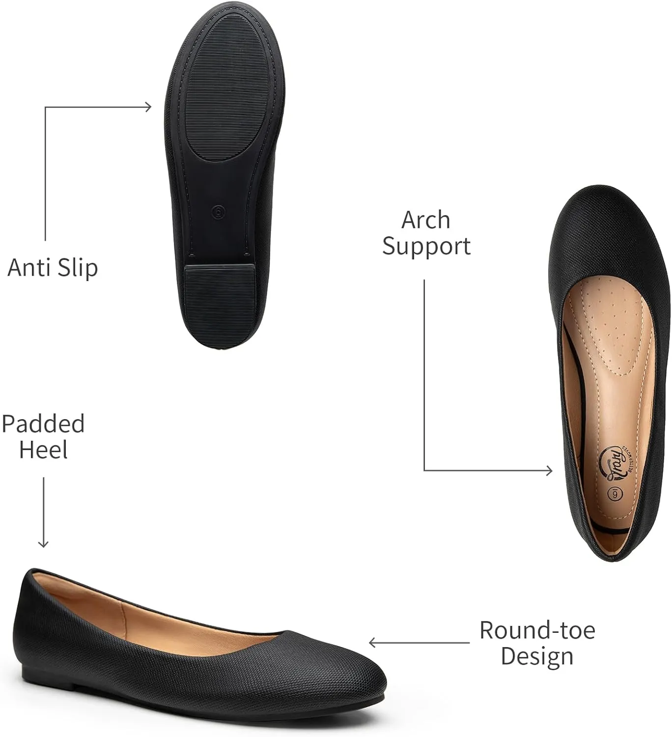 Trary Flats for Women Dressy Comfortable, Ballet Flat,Black Nude Flats Shoes