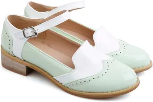 VOKLIN Women's Two Tone Flat Mary Jane Oxford Shoes Wingtip Buckle Low Heel Vintage Saddle Oxfords Brogues