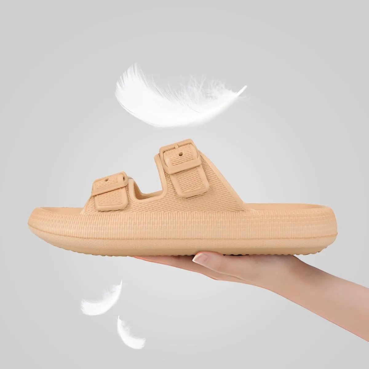 VONMAY Comfort Sandals for Women and Men Pillow Slippers Double Buckle Quick Dry Adjustable Slides Cushioned Thick Sole EVA Flat Sandals