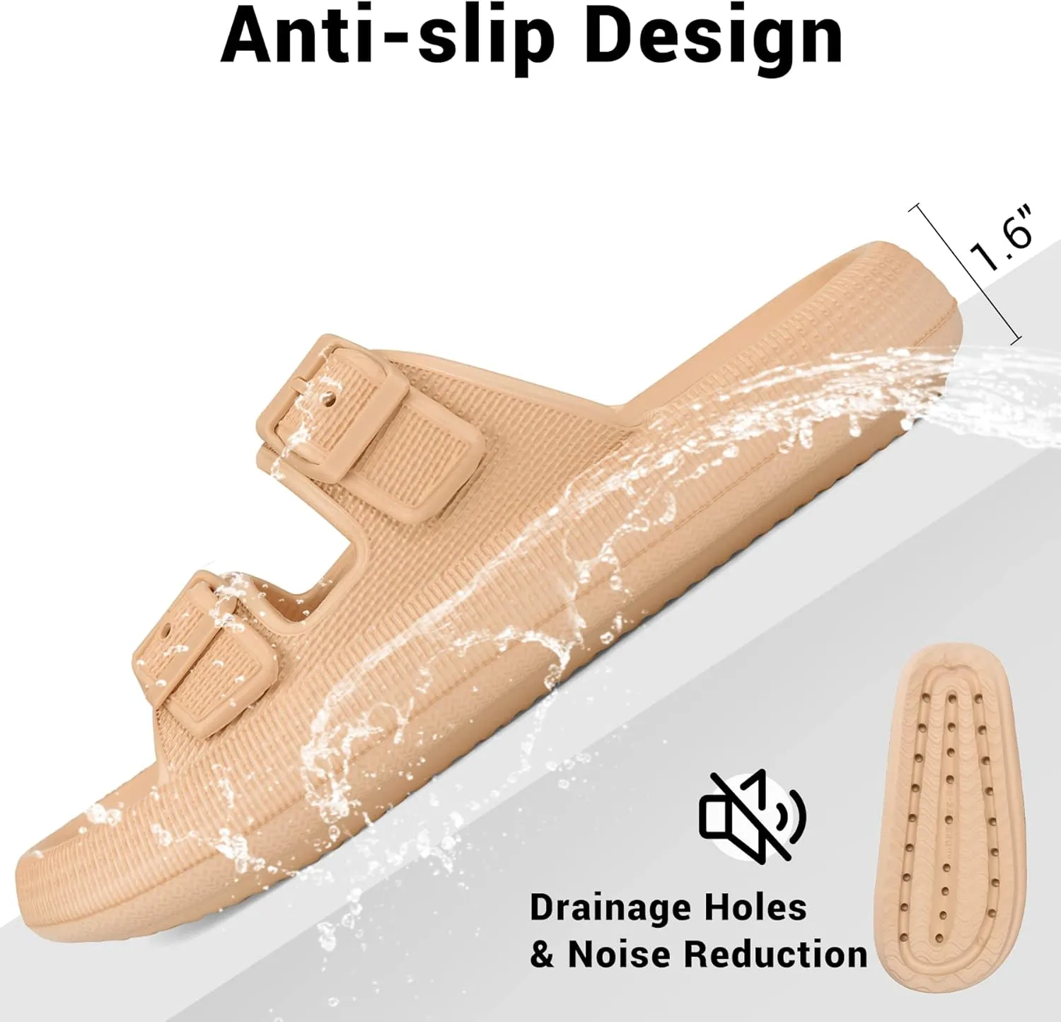 VONMAY Comfort Sandals for Women and Men Pillow Slippers Double Buckle Quick Dry Adjustable Slides Cushioned Thick Sole EVA Flat Sandals
