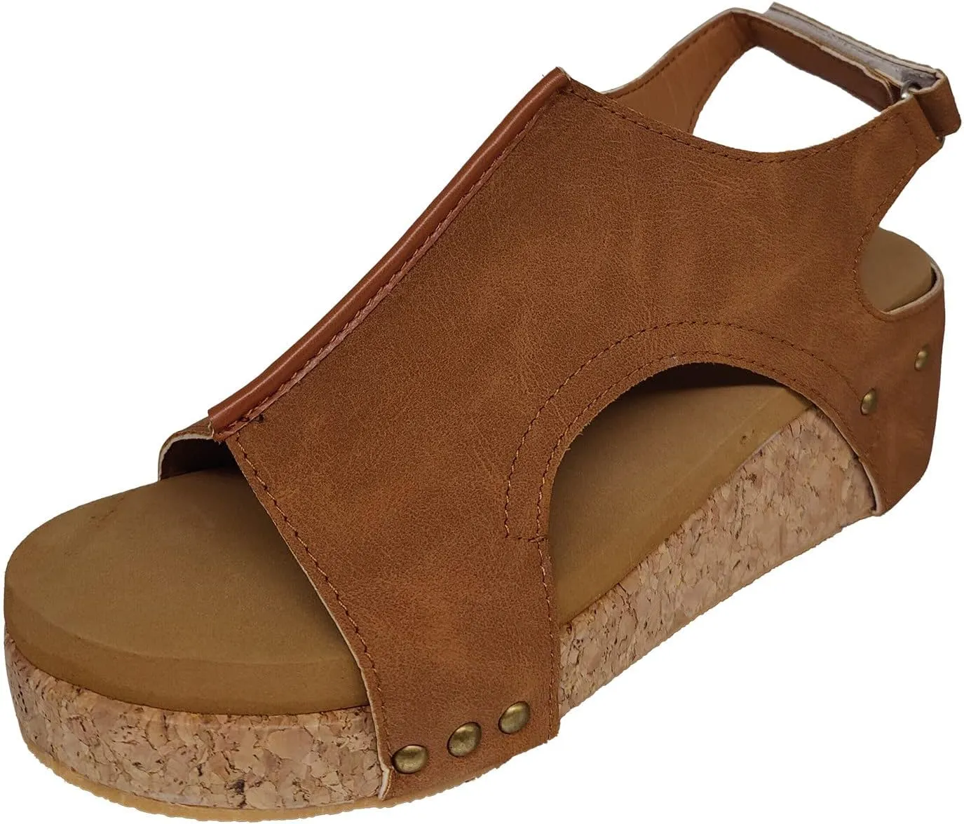 Wedge Sandals for Women, Womens Espadrilles Wedges Low Heel Open Toe Buckle Ankle Strap Leather Sandals Comfortable Strappy Platform Sandals Orthopedic Sandals Casual Summer Shoes (A-Brown, 9.5)