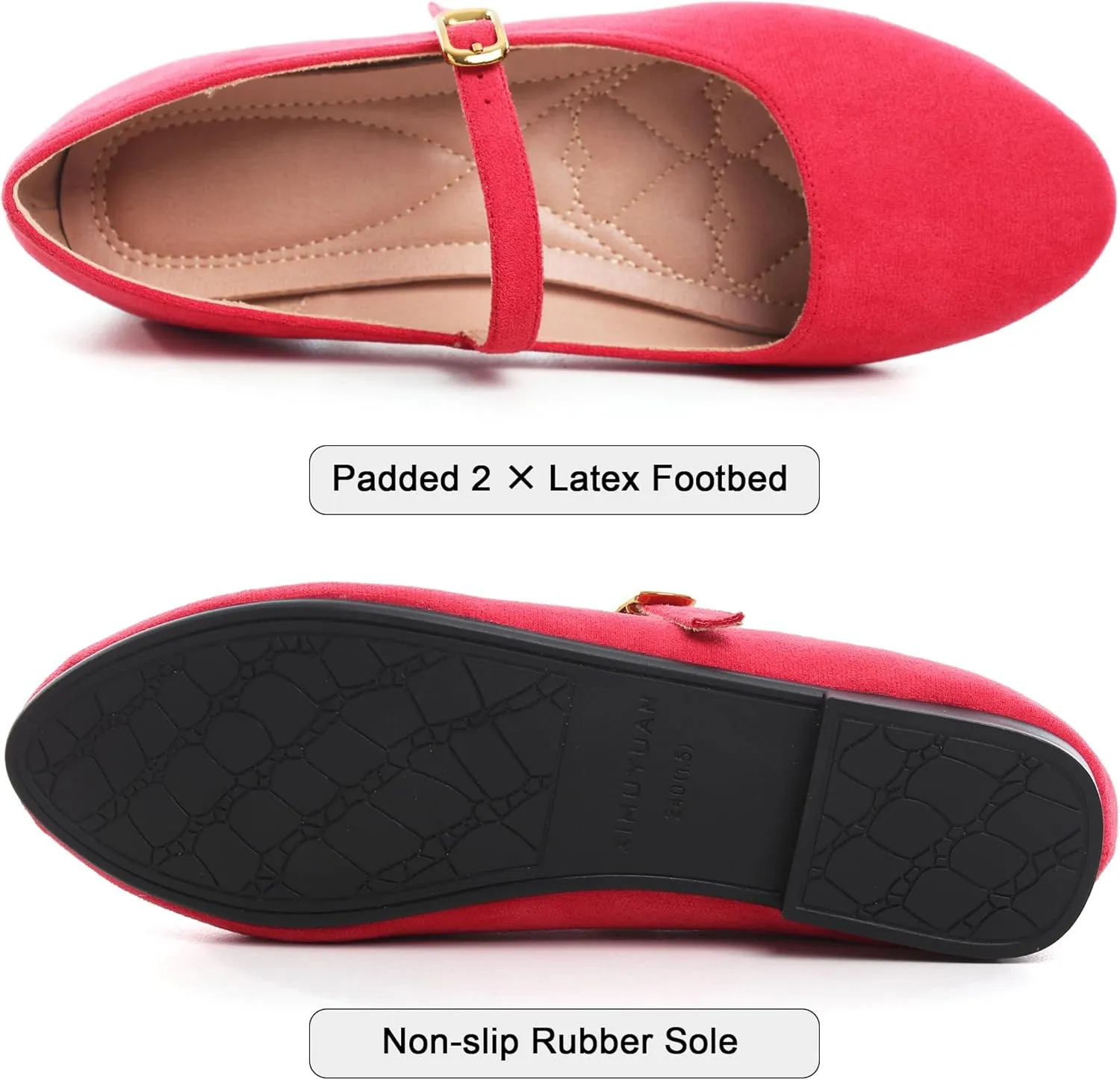WENJIAZHIZHI Women's Ankle Strap Mary Jane Flats Shoes for Women Comfortable Round Toe Casual Slip-On Ballet Walking Flats Dress Shoes
