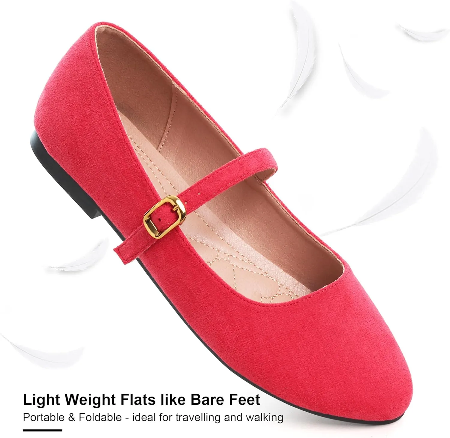 WENJIAZHIZHI Women's Ankle Strap Mary Jane Flats Shoes for Women Comfortable Round Toe Casual Slip-On Ballet Walking Flats Dress Shoes