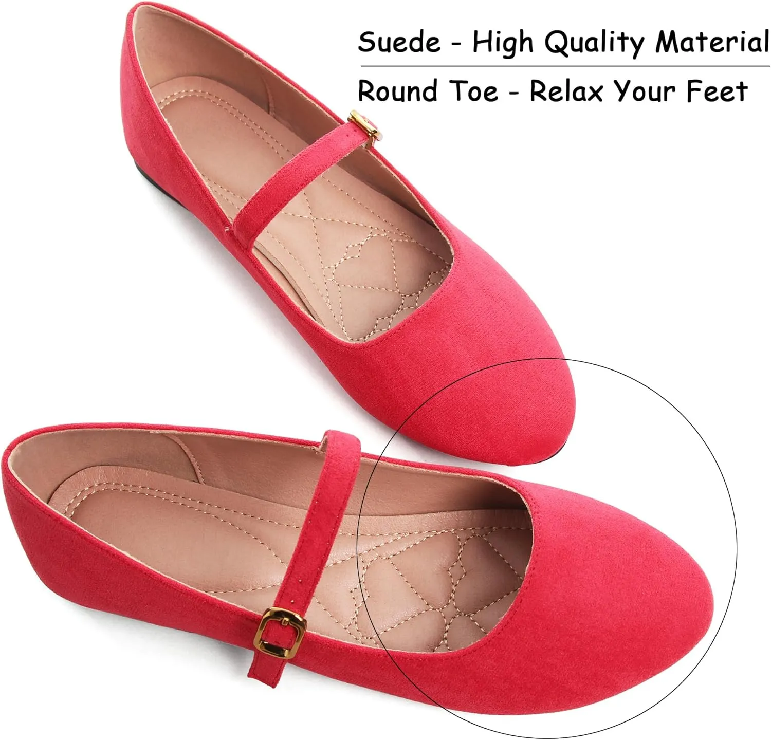 WENJIAZHIZHI Women's Ankle Strap Mary Jane Flats Shoes for Women Comfortable Round Toe Casual Slip-On Ballet Walking Flats Dress Shoes