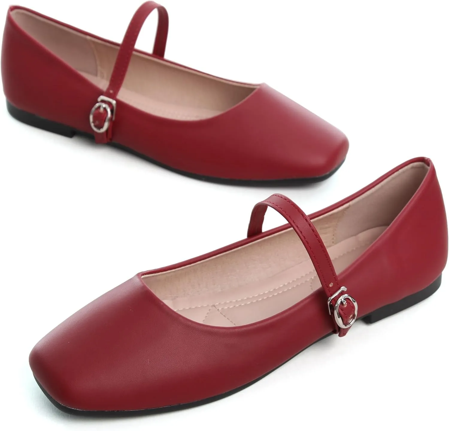 WENJIAZHIZHI Women's Ballet Flats Square Toe Comfortable Mary Jane Shoes Dressy Casual Slip-On Ballerina Working Flats Shoes