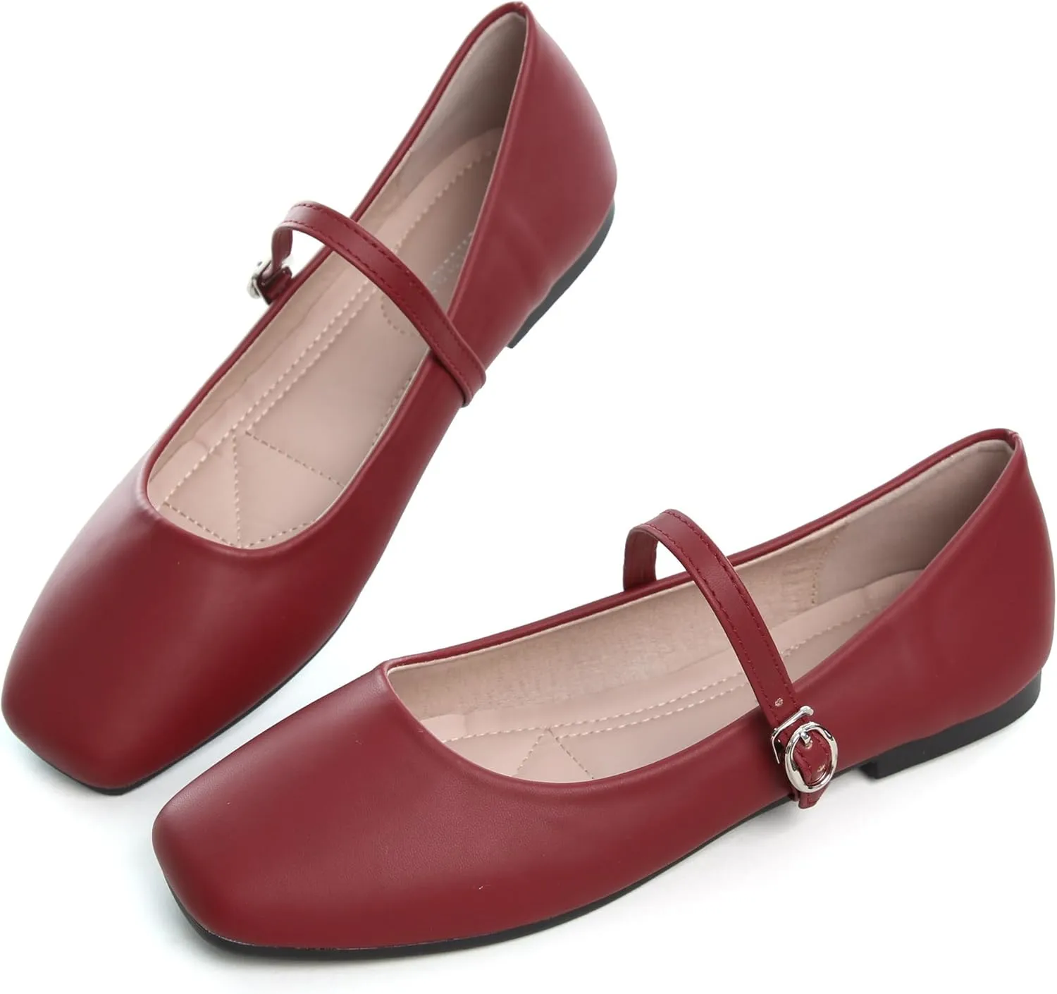 WENJIAZHIZHI Women's Ballet Flats Square Toe Comfortable Mary Jane Shoes Dressy Casual Slip-On Ballerina Working Flats Shoes