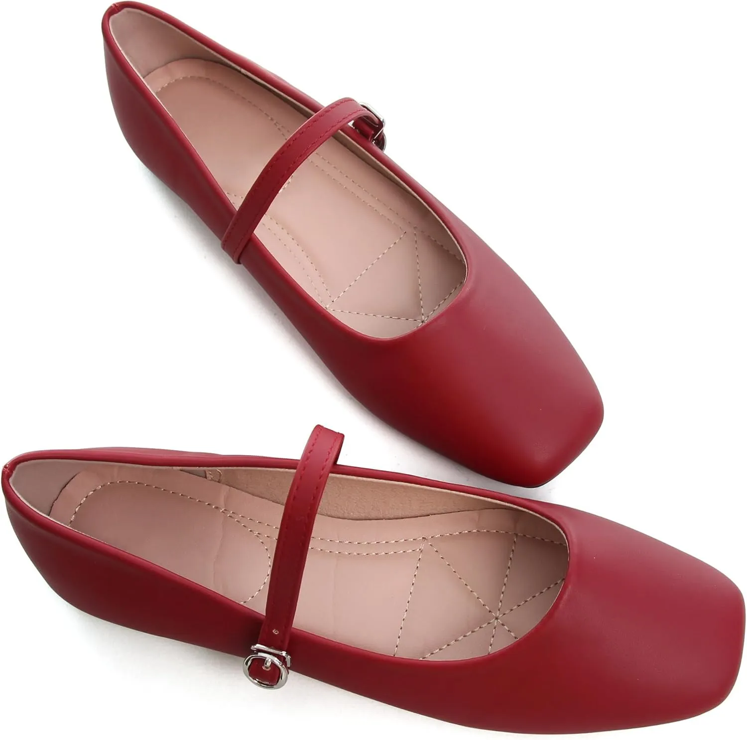 WENJIAZHIZHI Women's Ballet Flats Square Toe Comfortable Mary Jane Shoes Dressy Casual Slip-On Ballerina Working Flats Shoes