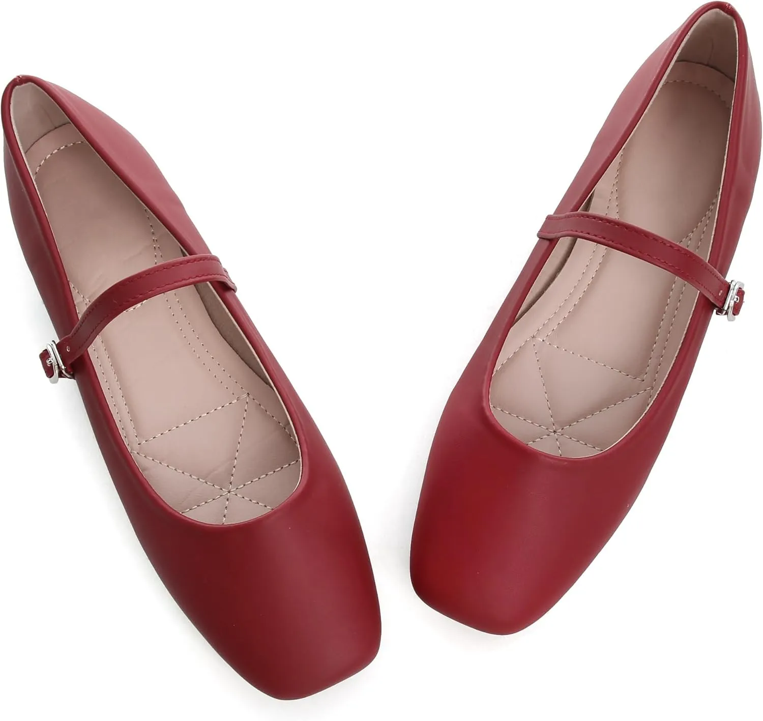 WENJIAZHIZHI Women's Ballet Flats Square Toe Comfortable Mary Jane Shoes Dressy Casual Slip-On Ballerina Working Flats Shoes