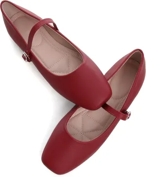 WENJIAZHIZHI Women's Ballet Flats Square Toe Comfortable Mary Jane Shoes Dressy Casual Slip-On Ballerina Working Flats Shoes