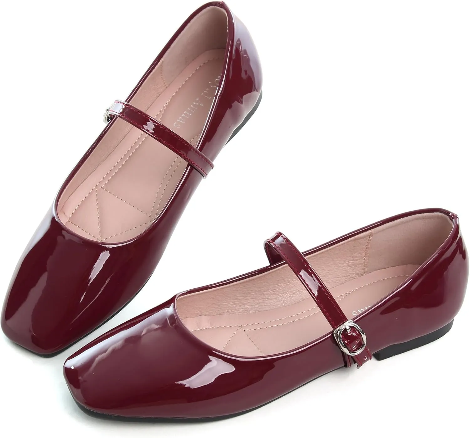 WENJIAZHIZHI Womens Square Toe Ballet Flats Comfortable Mary Jane Shoes Dressy Casual Slip-On Ballerina Walking Flat Shoes