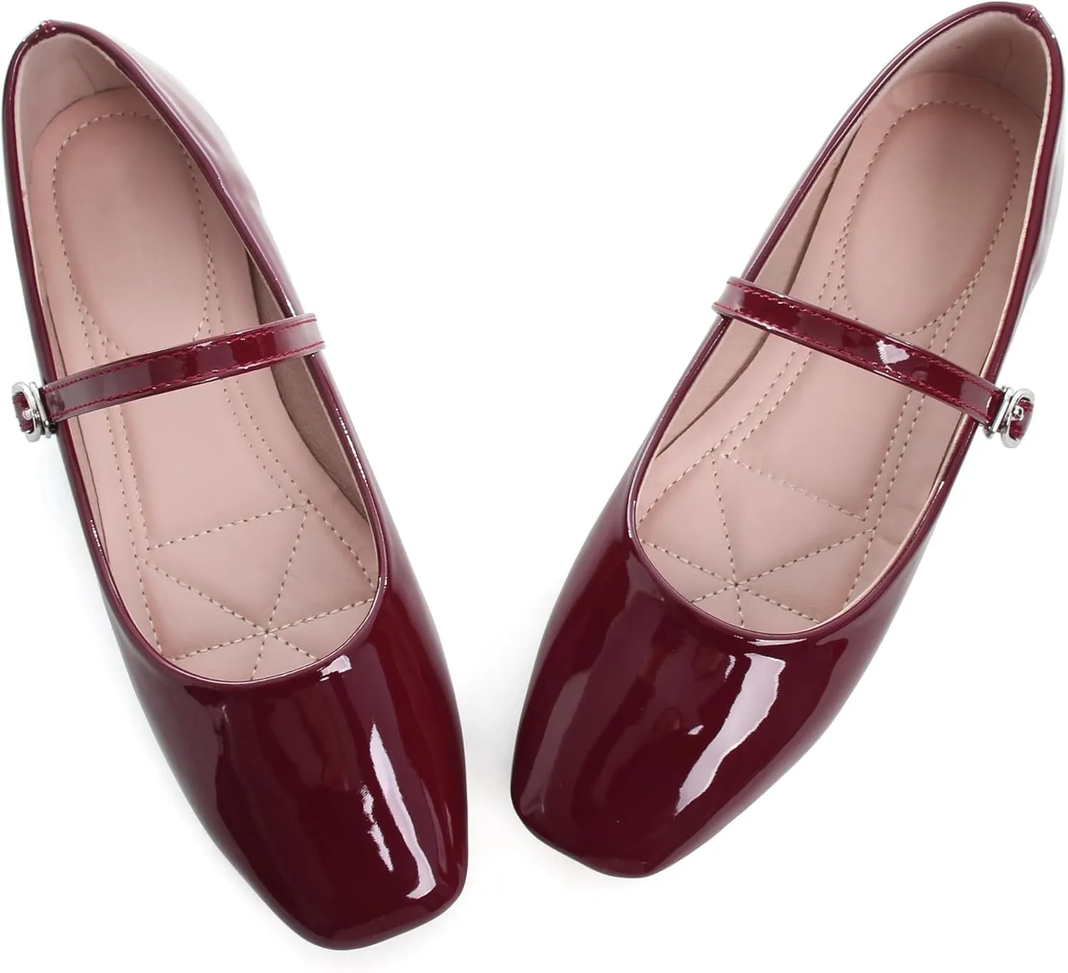 WENJIAZHIZHI Womens Square Toe Ballet Flats Comfortable Mary Jane Shoes Dressy Casual Slip-On Ballerina Walking Flat Shoes