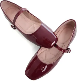 WENJIAZHIZHI Womens Square Toe Ballet Flats Comfortable Mary Jane Shoes Dressy Casual Slip-On Ballerina Walking Flat Shoes