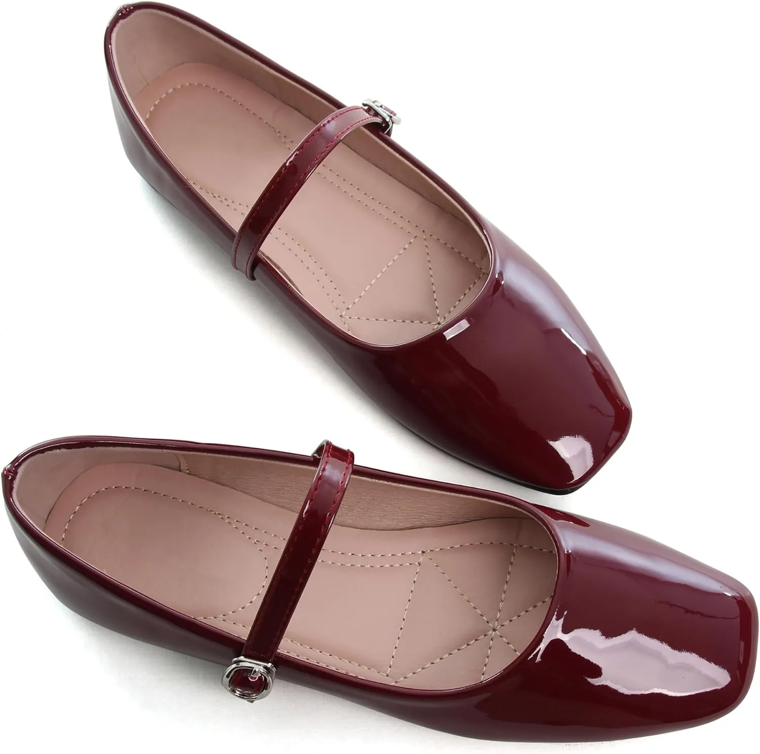 WENJIAZHIZHI Womens Square Toe Ballet Flats Comfortable Mary Jane Shoes Dressy Casual Slip-On Ballerina Walking Flat Shoes