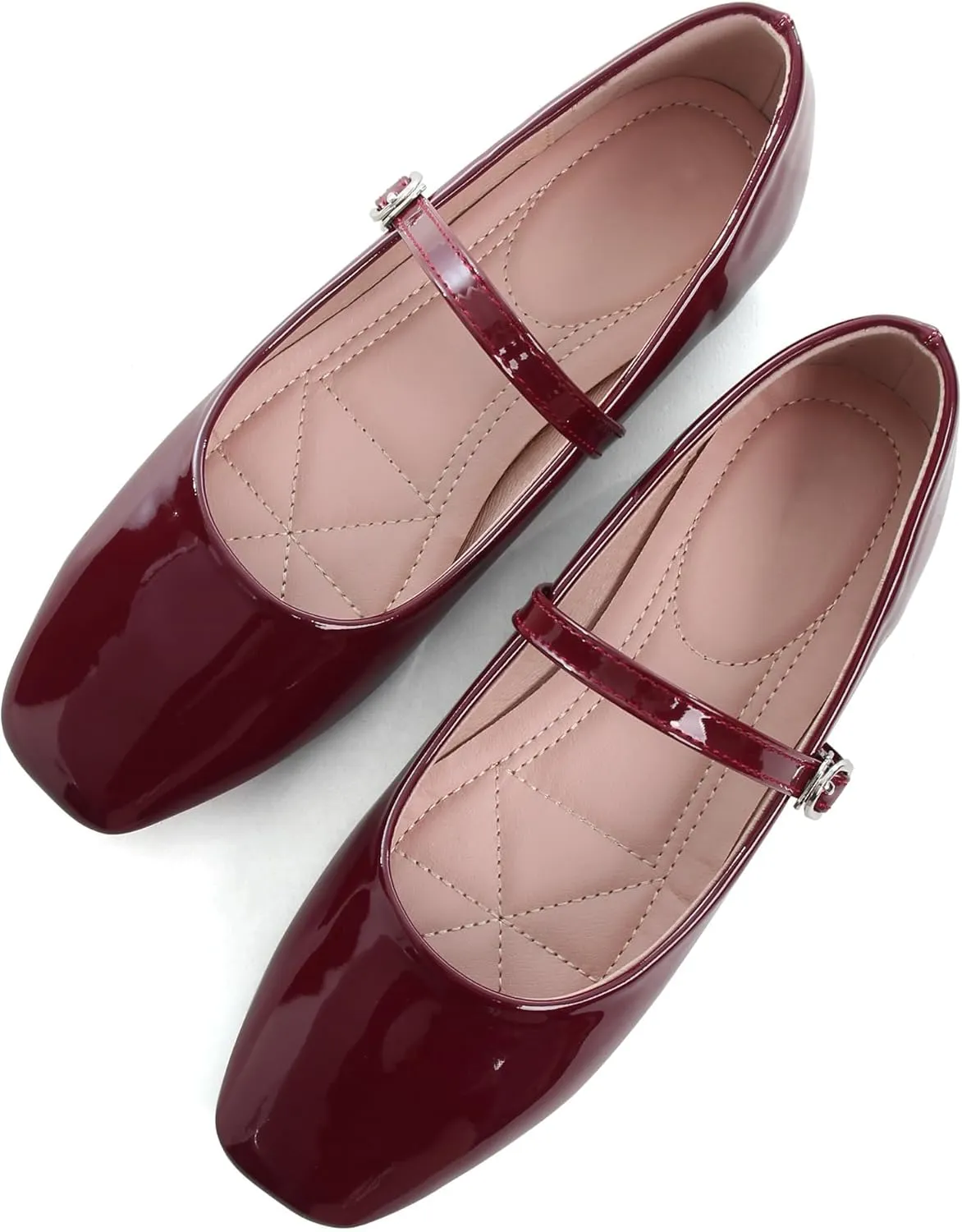 WENJIAZHIZHI Womens Square Toe Ballet Flats Comfortable Mary Jane Shoes Dressy Casual Slip-On Ballerina Walking Flat Shoes