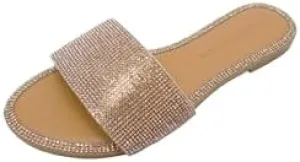 Wild Diva Women's Round Toe Rhinestone Embelished Flat Sandals