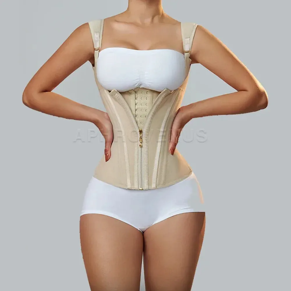 Women Double Compression Waist Trainer Corset with Bone Adjustable Zipper and Hook-eyes Flat Belly Body Shaper