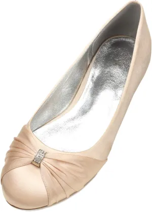 Women Satin Wedding Flats for Bride Round Toe Slip on Prom Evening Bridal Party Dress Flat Shoes 5049-2