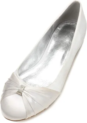 Women Satin Wedding Flats for Bride Round Toe Slip on Prom Evening Bridal Party Dress Flat Shoes 5049-2