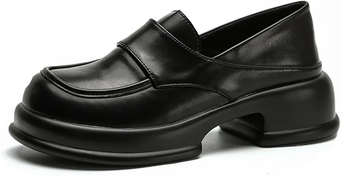 Womens Chunky Platform Heightened Penny Loafers Comfortable Retro Slip-On Round Toe Office Work Moccasin Shoes Fashion Memory Foam Dress Business Casual Shoe