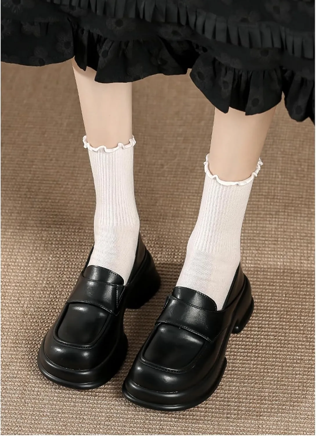 Womens Chunky Platform Heightened Penny Loafers Comfortable Retro Slip-On Round Toe Office Work Moccasin Shoes Fashion Memory Foam Dress Business Casual Shoe